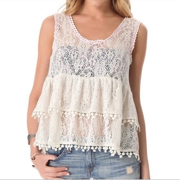 Free People Daydream Cream Lace Layered Crochet Boho Swing Tank Top Size Small - Picture 1 of 12